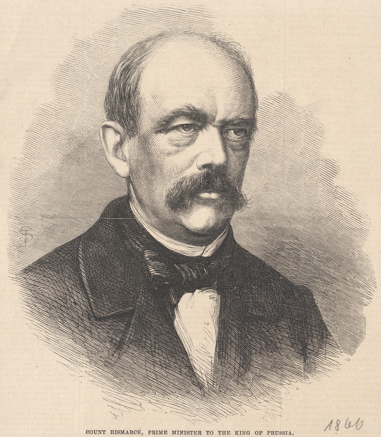 "Count Bismarck, Prime Minister to the King of Prussia", Ausschnitt aus Zeitung, 1866