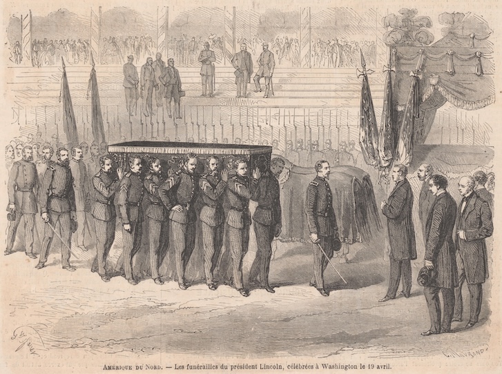 "Amérique du Nord - Les funérailles du président Lincoln, célébrées à Washington le 19 avril", 19.04.1865. Beerdigung des Präsidenten Lincoln am 19.04. in Washington, D.C. (USA).