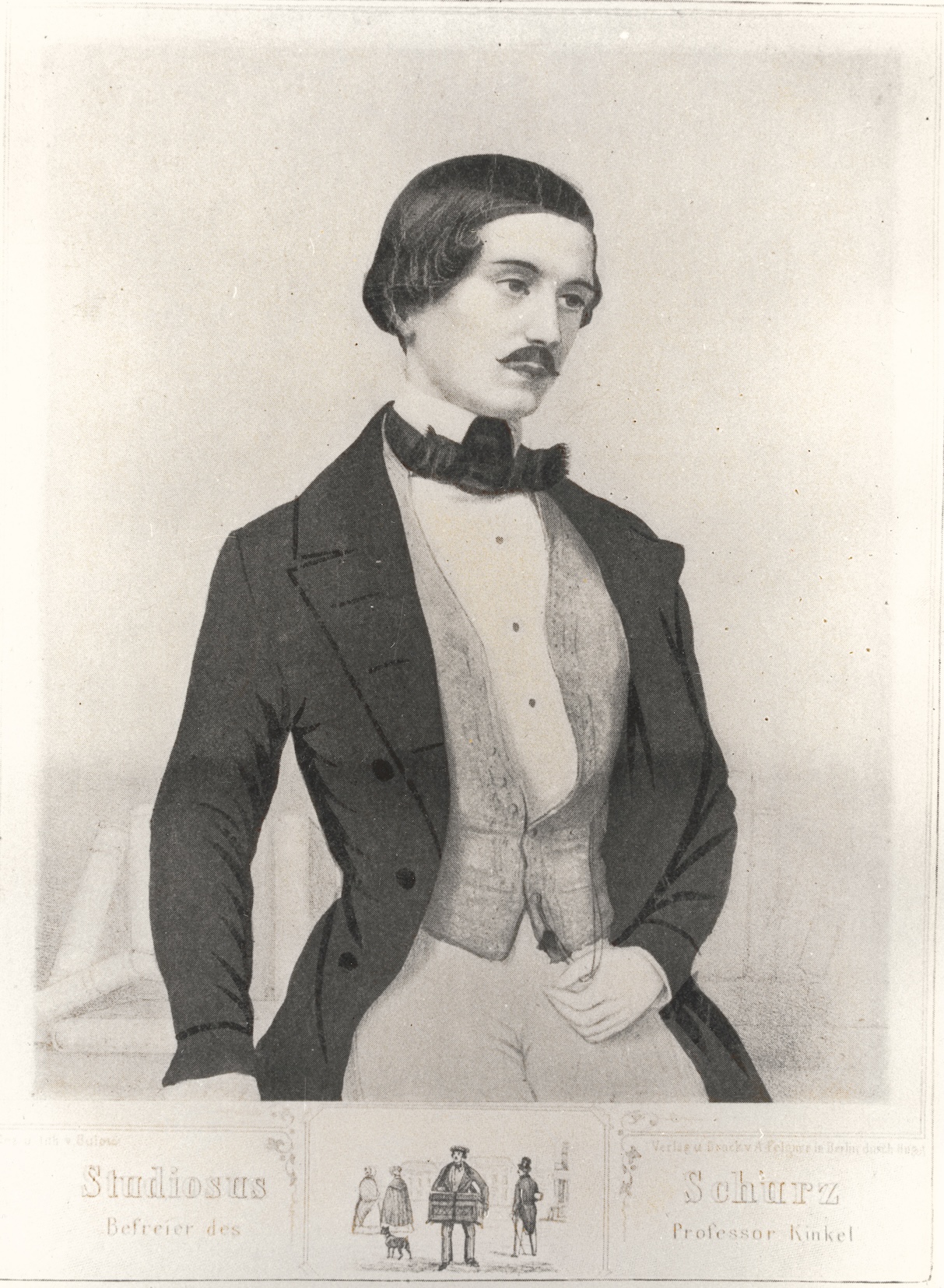 Porträtzeichnung von Carl Schurz, 1850. "Studiosus Schurz - Befreier des Professor Kinkel"