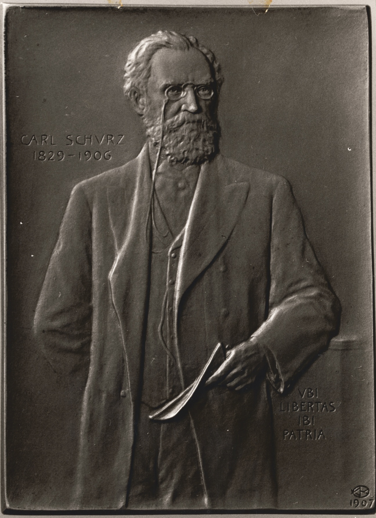 Plakette zum Tode von Carl Schurz, gestaltet von V.D. Bremer Vorders